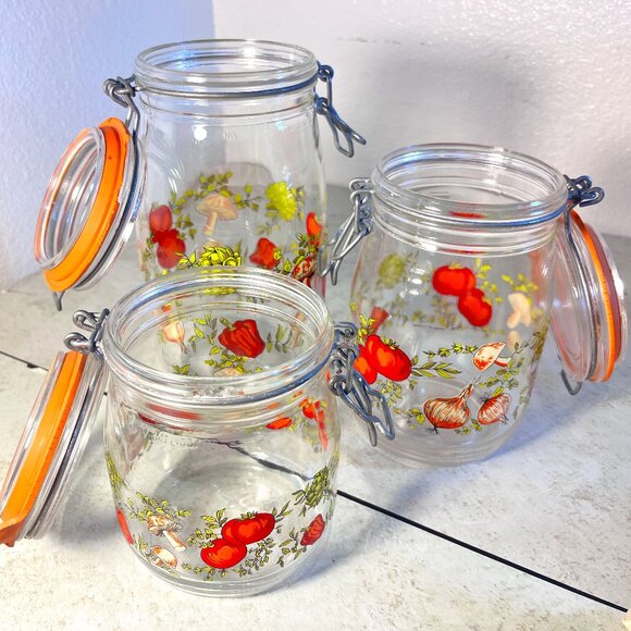 Set of 3 Vintage Wire Bail Glass Canister Jars - Picture 2 of 9